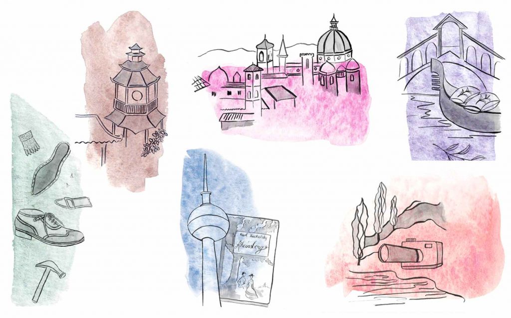 5 Illustrations with symbols for crafts and cities