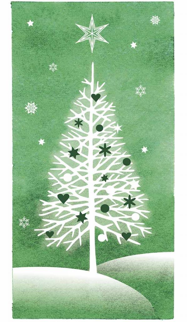 illustration christmas tree on green background